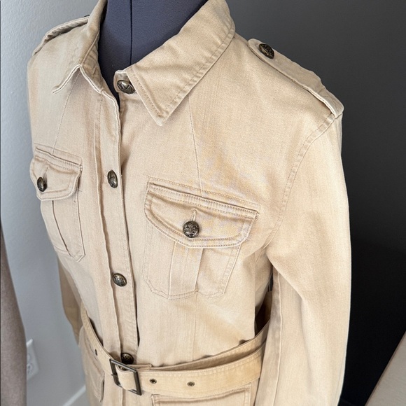 Lauren Jeans Co Tan Denim Belted Utility Jean Jacket Size M Ralph Lauren NWT - Picture 2 of 15